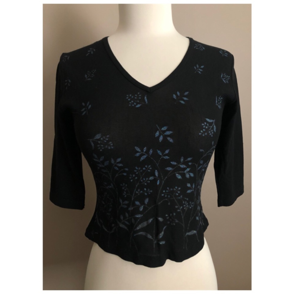 💥HOT SEXY Sparkling 3/4 Sleeve Cropped Black Top